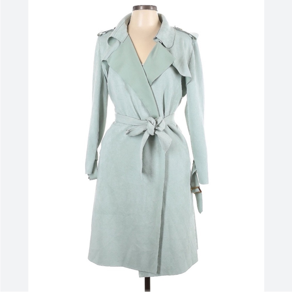 NWT Few Moda Faux Suede Mint Green Trench Coat NWT
